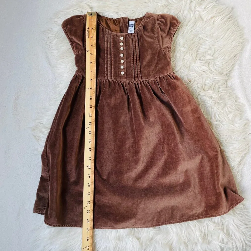 Gap Baby Dress 5Toddler Velvet Brown Short Sleeve‎ Button Front Pleated Classic